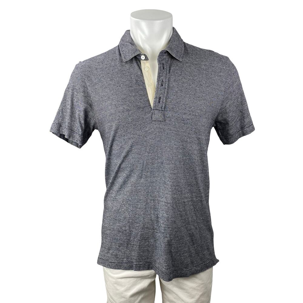 Billy Reid Men's Gray Patterned Collared Short Sleeve Classic Polo Shirt Top L
